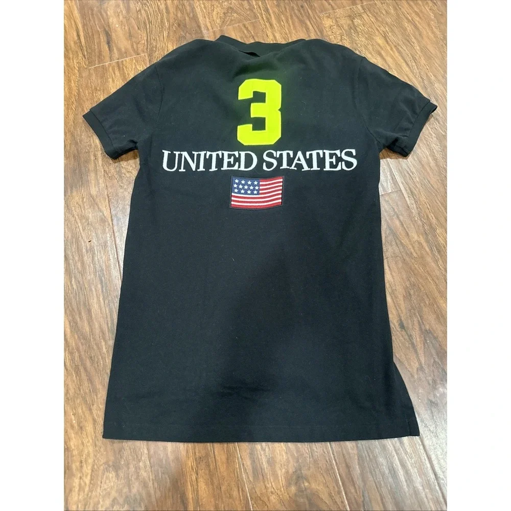 Ralph Lauren Polo Shirt Black #3 United States Pony USA Tee Jersey Rare Size S